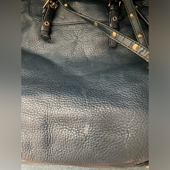 Steven by Steve Madden Leather Navy Blue Tote Purse Bag Gold Studded for Office - Picture 5 of 16